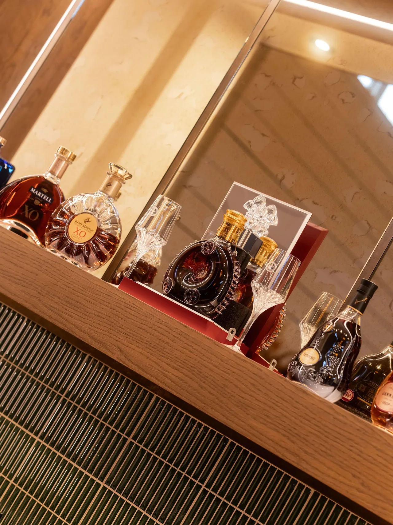 Cut glass decanters on the bar top
